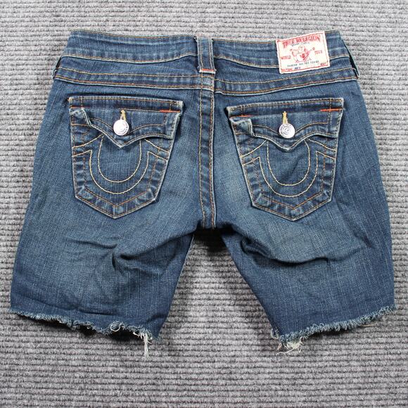 True Religion Joey Shorts Womens 26 Blue Low Rise Cutoff Raw Hem - Picture 2 of 8